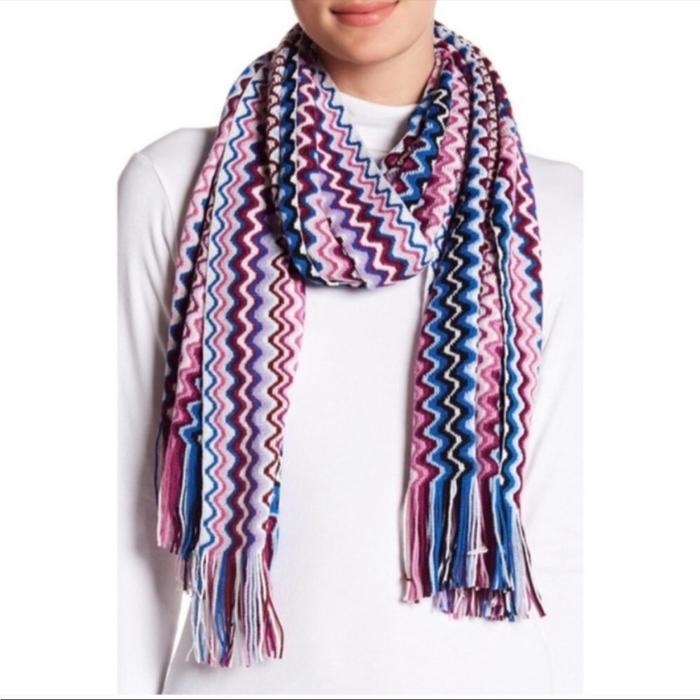 Missoni wool blend zig zag fringe scarf